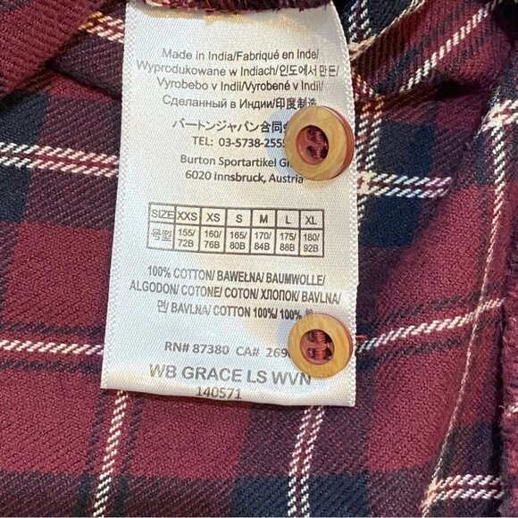 Burton Durable Goods Plaid Flannel long Sleeve Button Down Womens Size L Burgund - Picture 14 of 16